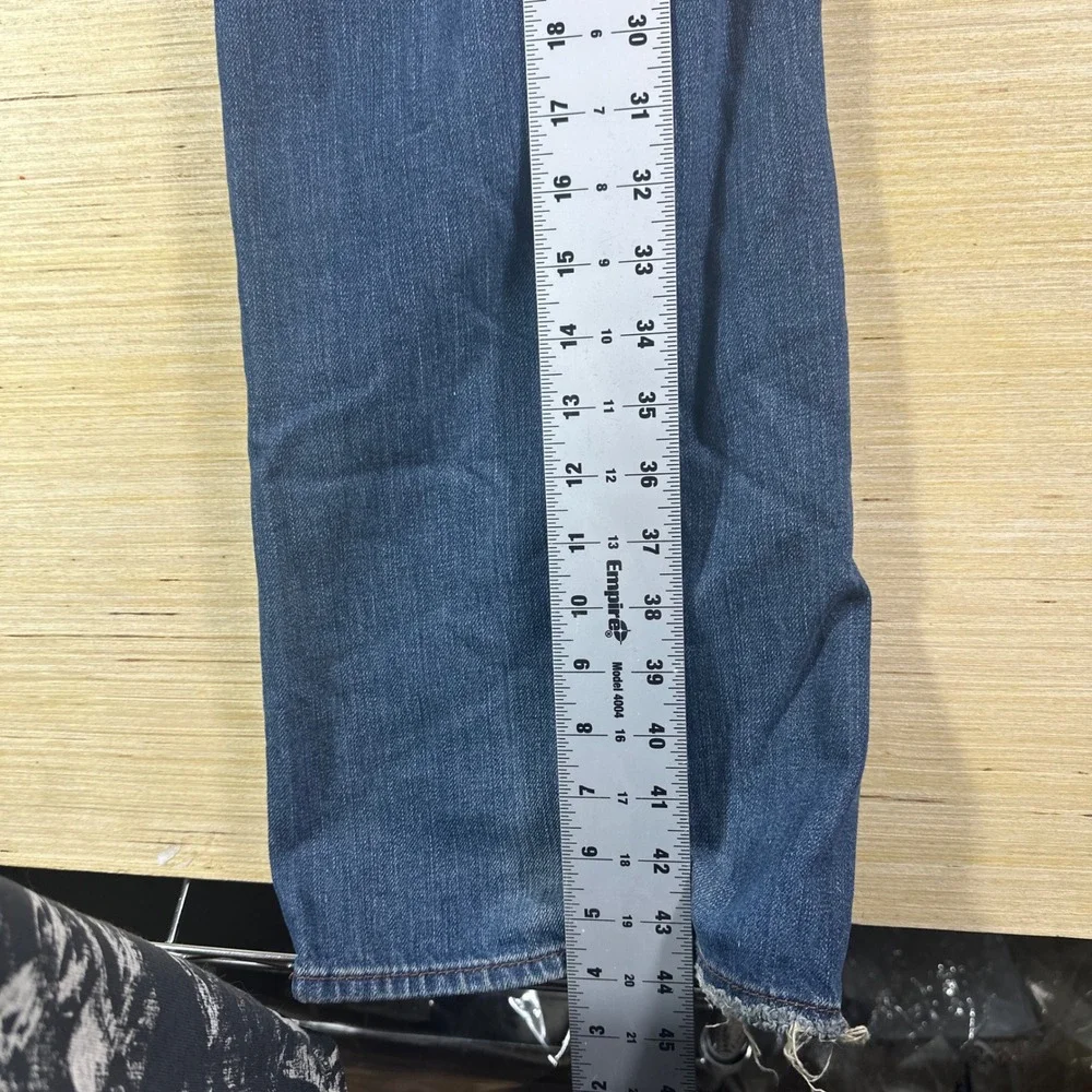 True Religion Straight Leg Jeans Mens 42 Blue Thick Stitch Flap Pocket Leather